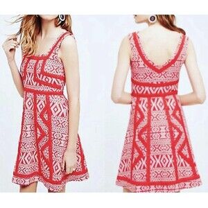Anthropologie Maeve Women's Red Emma Sleeveless Mini Dress EmbroideredBohemian 2